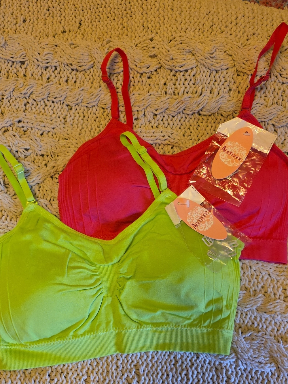 Nwt Anemone Lime Green & Pink Bralettes